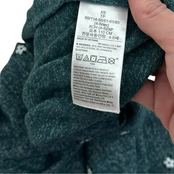 Gap Kids Green Knit Floral Print Long Sleeve Top Girls XS 4-5 - Picture 3 of 5